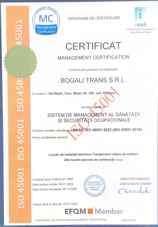 ISO 45001:2018 - Sistem de Management al Sănătății și Securității în Muncă